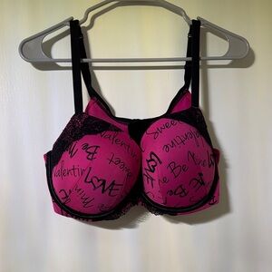 Cacique Love Script Pink and Black Bra